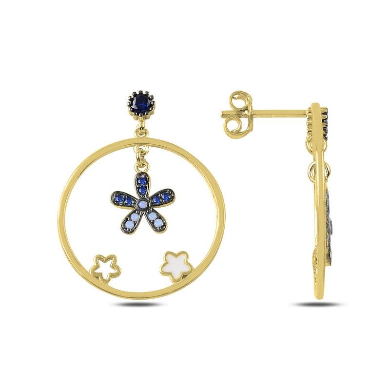CZ & Enamel Daisy Hoop Drop Earrings - E89663