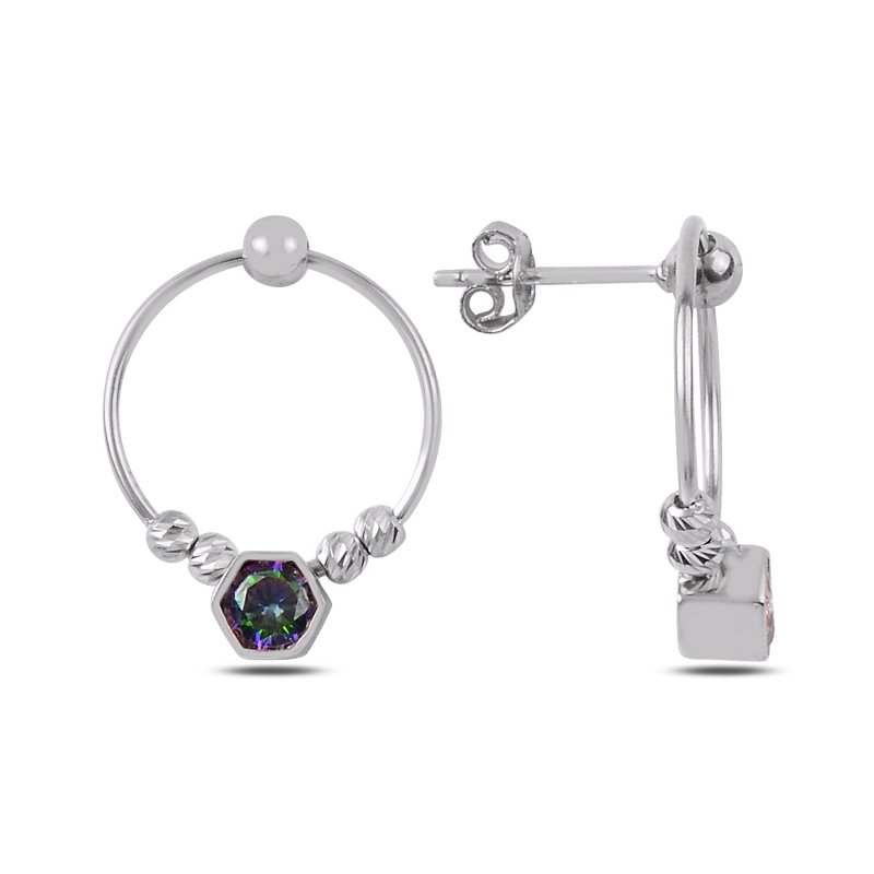 Mystic Hexa CZ & Beaded Hoop Drop Earrings - E89668