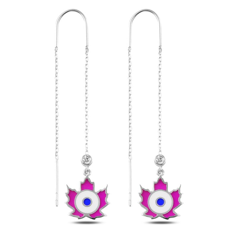 CZ & Enamel Maple Leaf Threader Earrings - E89685