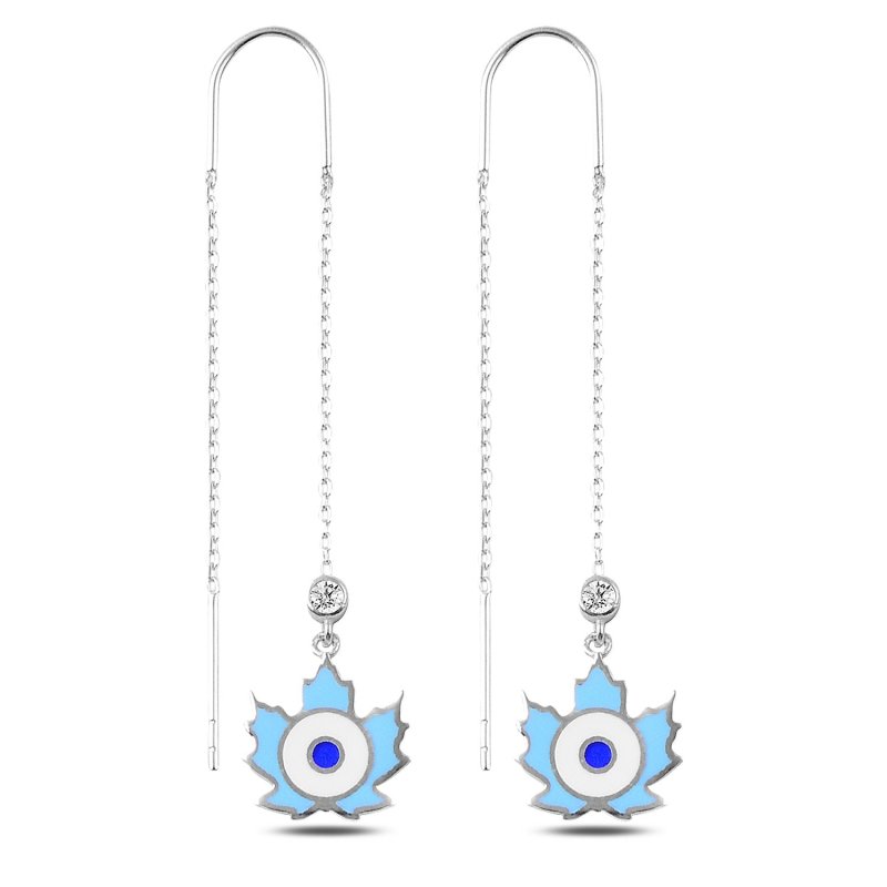 CZ & Enamel Maple Leaf Threader Earrings - E89686