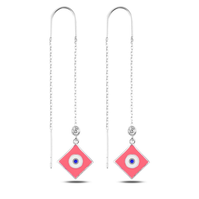 Square Eye & Bead CZ Enamel Threader Earrings - E89693