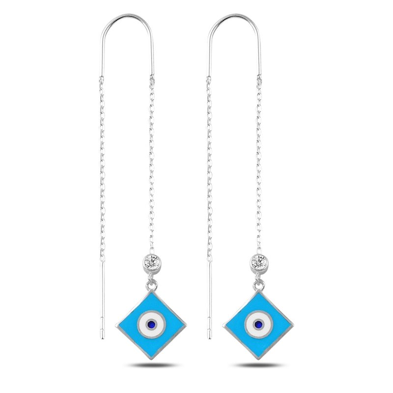 Square Eye & Bead CZ Enamel Threader Earrings - E89695