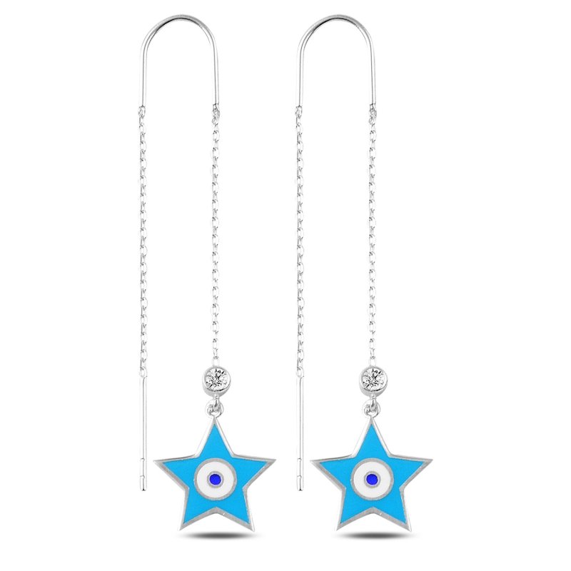 CZ & Enamel Star Bead Eye Threader Earrings - E89697