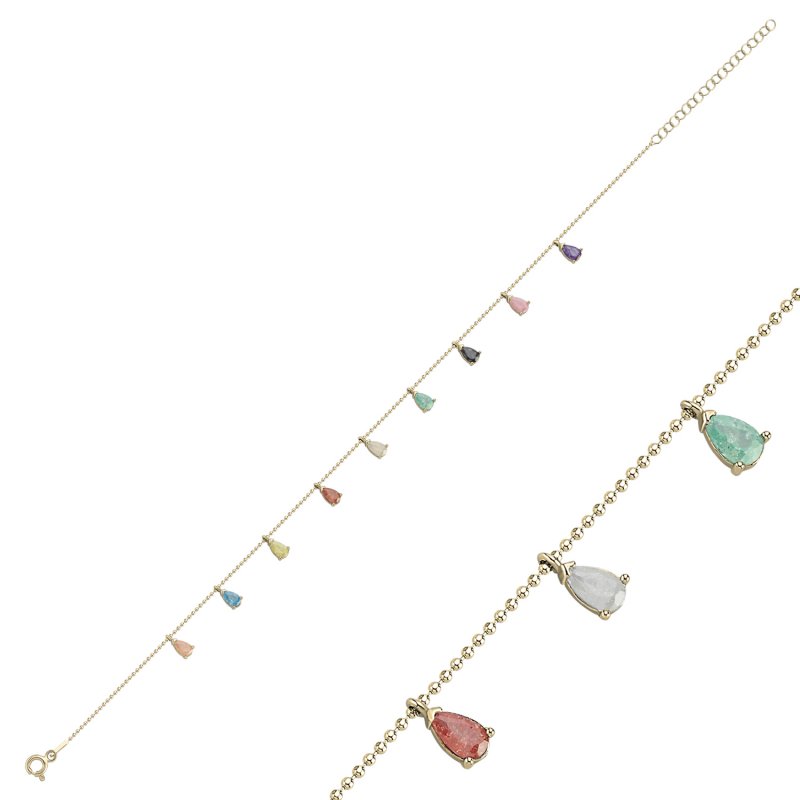 Teardrop Ice CZ Dangle Charm Anklet - ANK89746