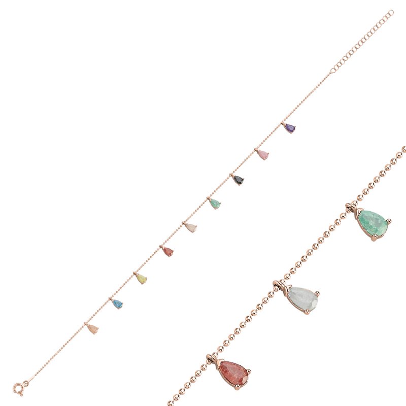 Teardrop Ice CZ Dangle Charm Anklet - ANK89746