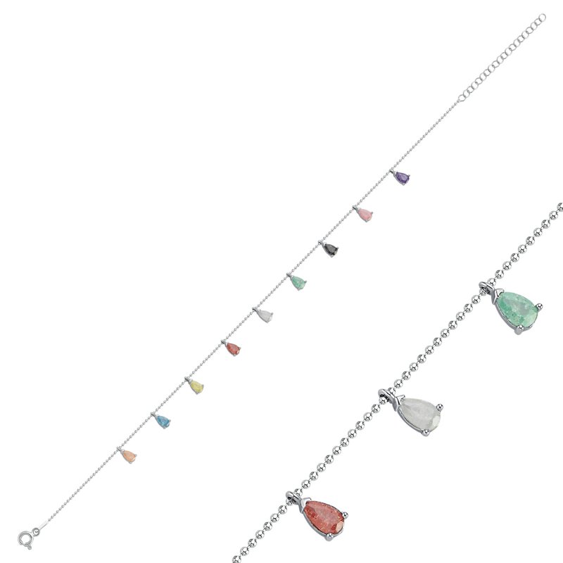 Teardrop Ice CZ Dangle Charm Anklet - ANK89746