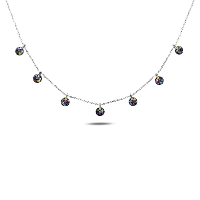 Round CZ Mix Dangle Charm Necklace - N89994
