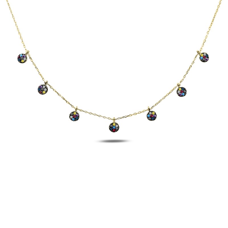 Round CZ Mix Dangle Charm Necklace - N89994