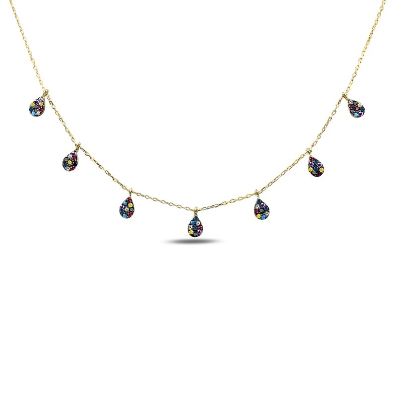 Mix CZ Drop Dangle Charm Necklace - N89995
