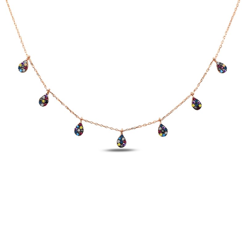 Mix CZ Drop Dangle Charm Necklace - N89995