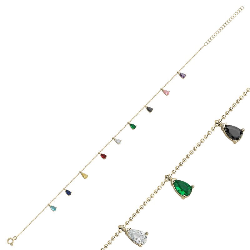 Teardrop CZ Dangle Charm Anklet - ANK90059