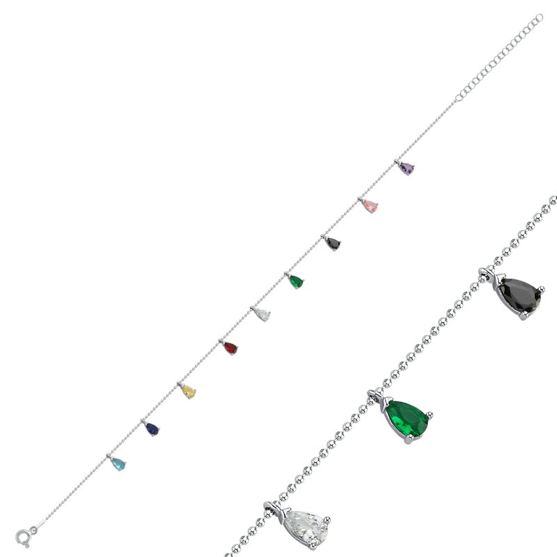 Teardrop CZ Dangle Charm Anklet - ANK90059