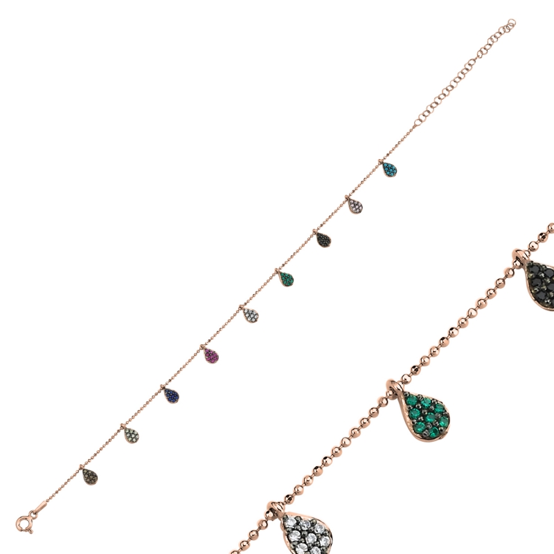 Mixed Color CZ Dangle Charm Anklet - ANK90071