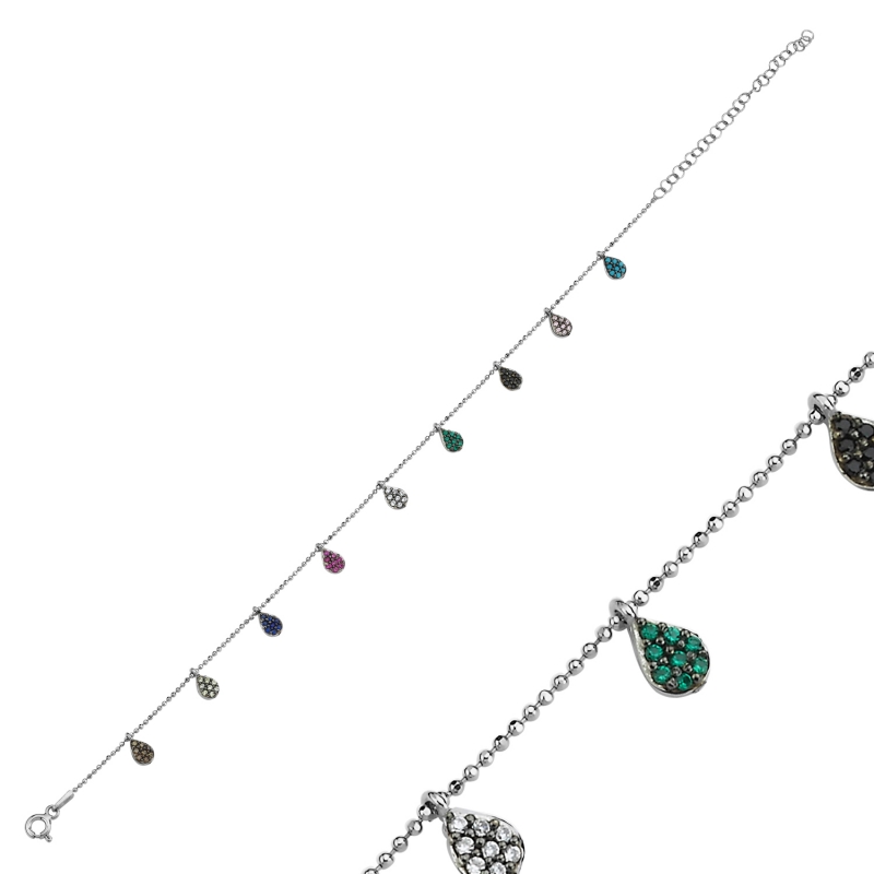 Mixed Color CZ Dangle Charm Anklet - ANK90071