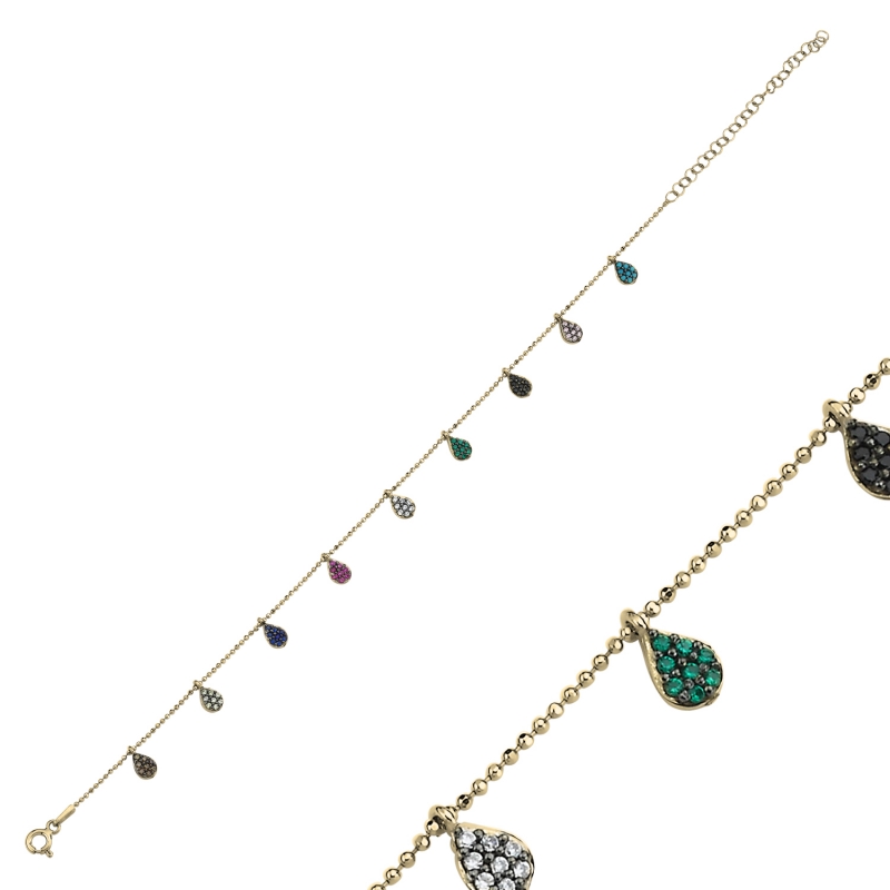 Mixed Color CZ Dangle Charm Anklet - ANK90071