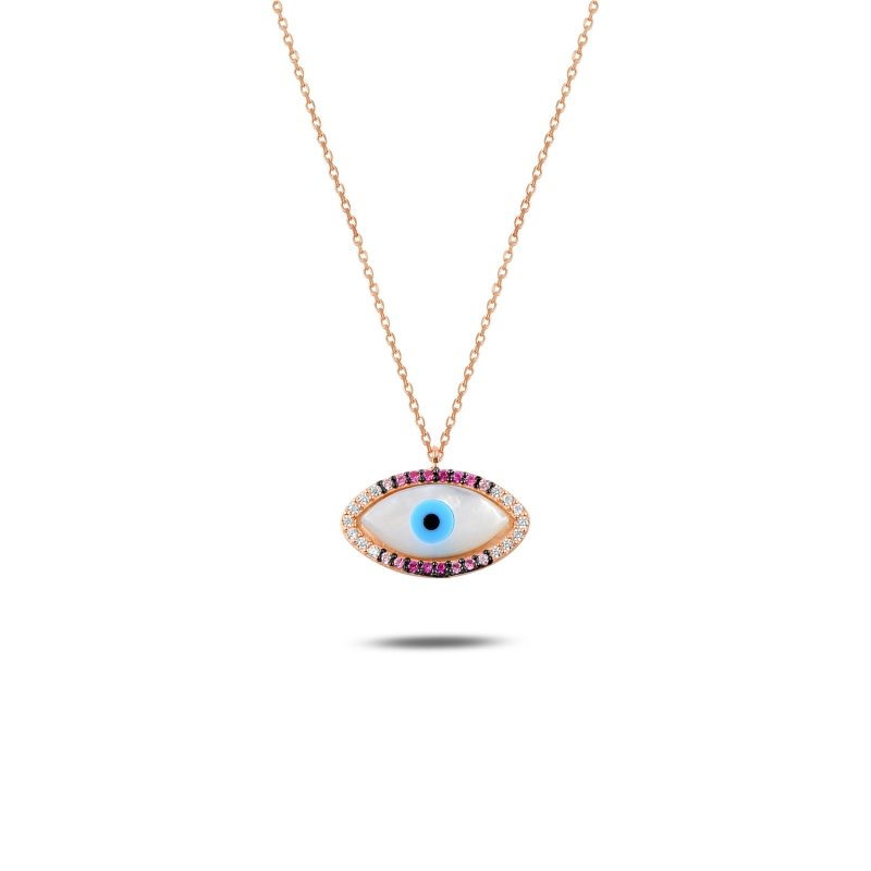 Pembe Tonlamalı Nano Taşlı Göz Kolye - N90073