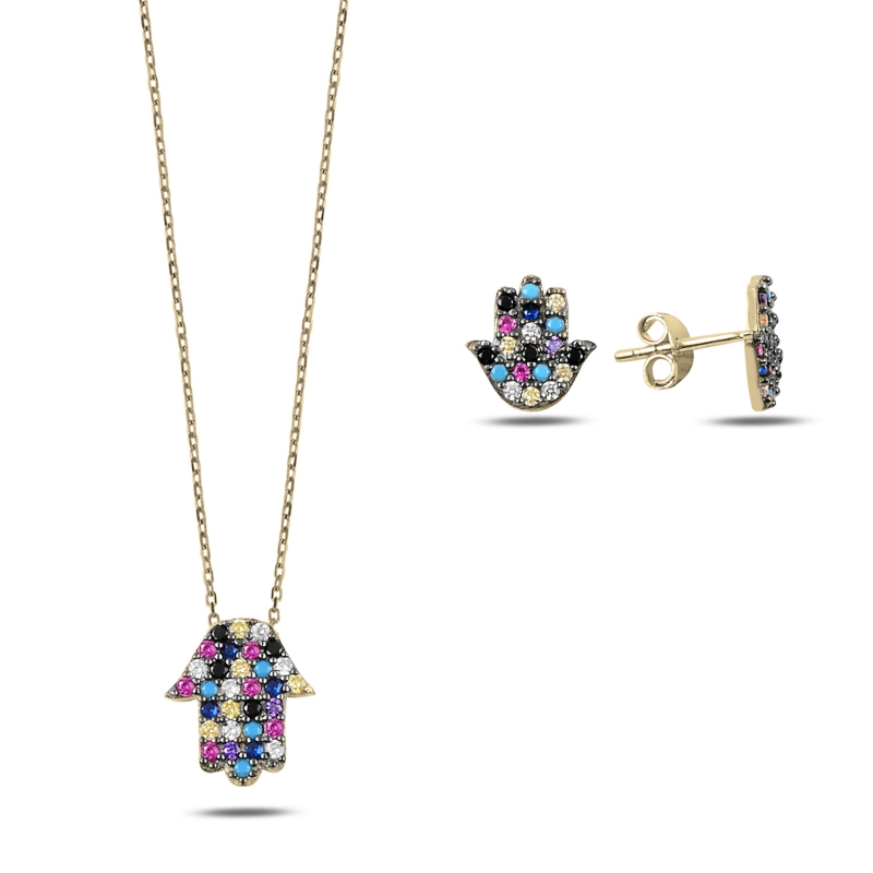 Mix CZ Hamsa Set - S90126