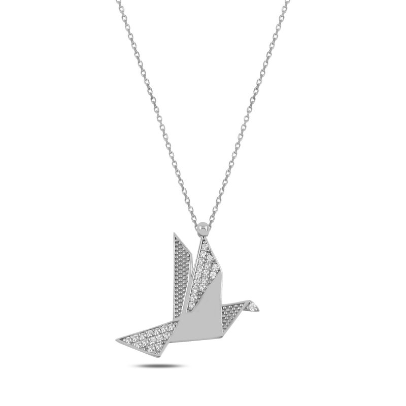 Origami Phoenix Necklace with CZ - N90151