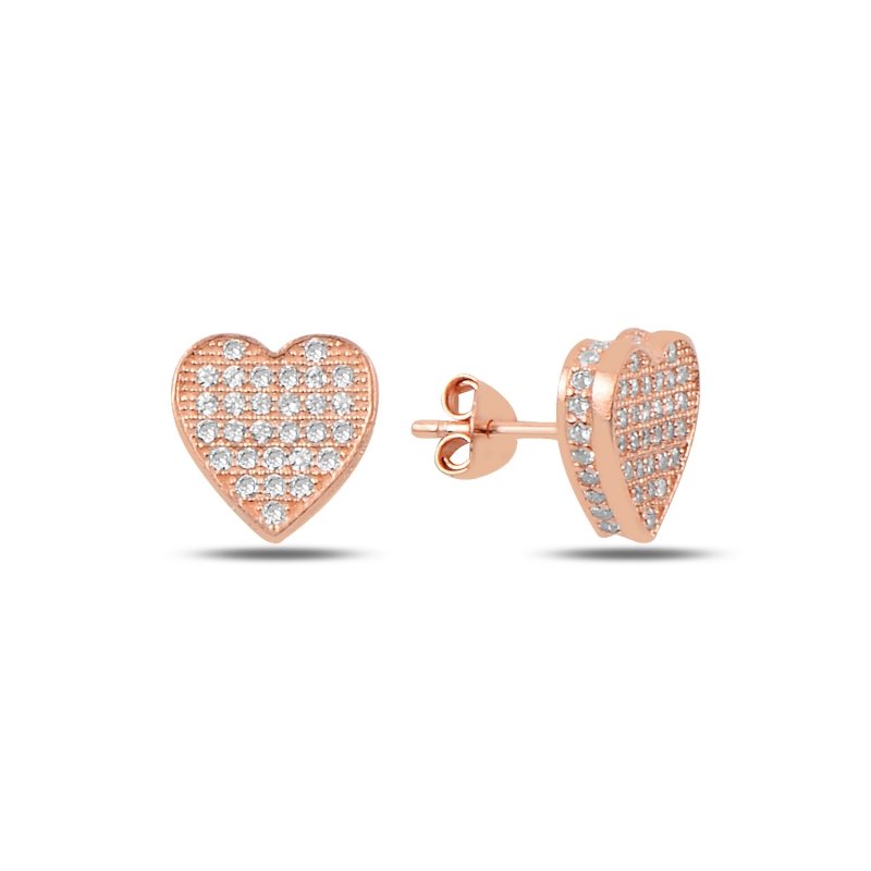 3D Heart CZ Stud Earrings - E90175
