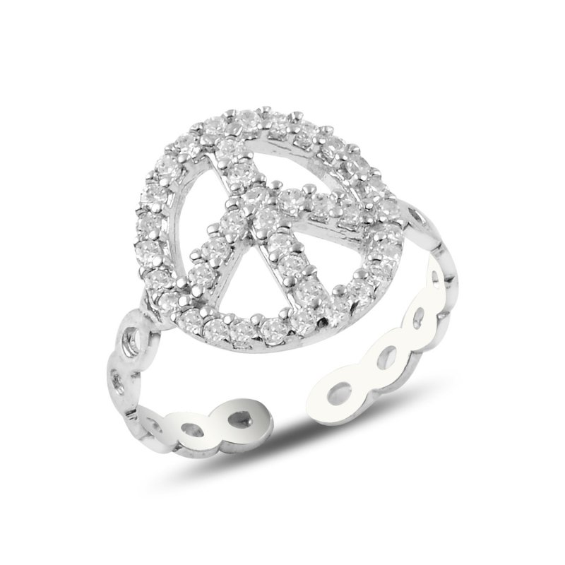 CZ Peace Sign Adjustable Size Ring - R90242