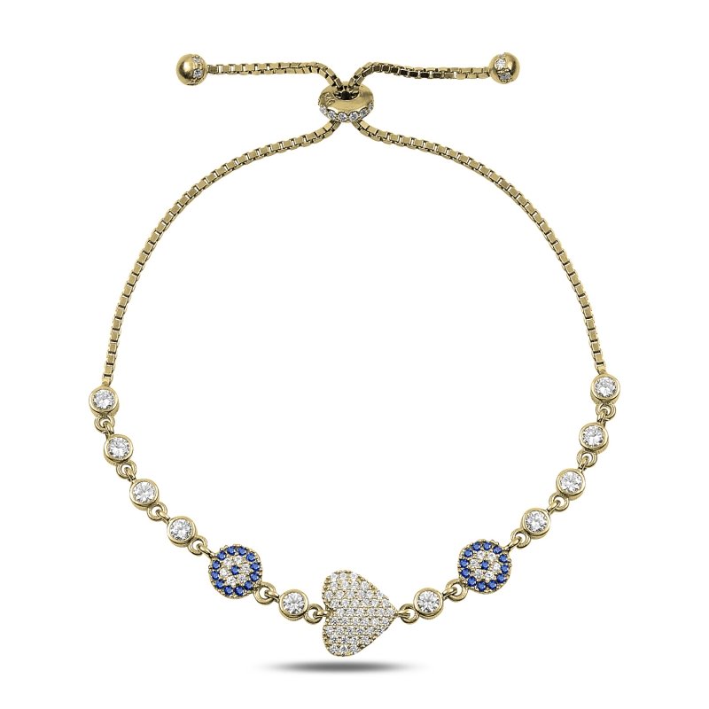 Heart & Evil Eye CZ Adjustable Sliding Bracelet - B90318