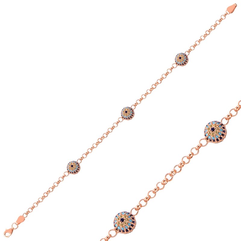 CZ Evil Eye Rolo Chain Bracelet - B90332