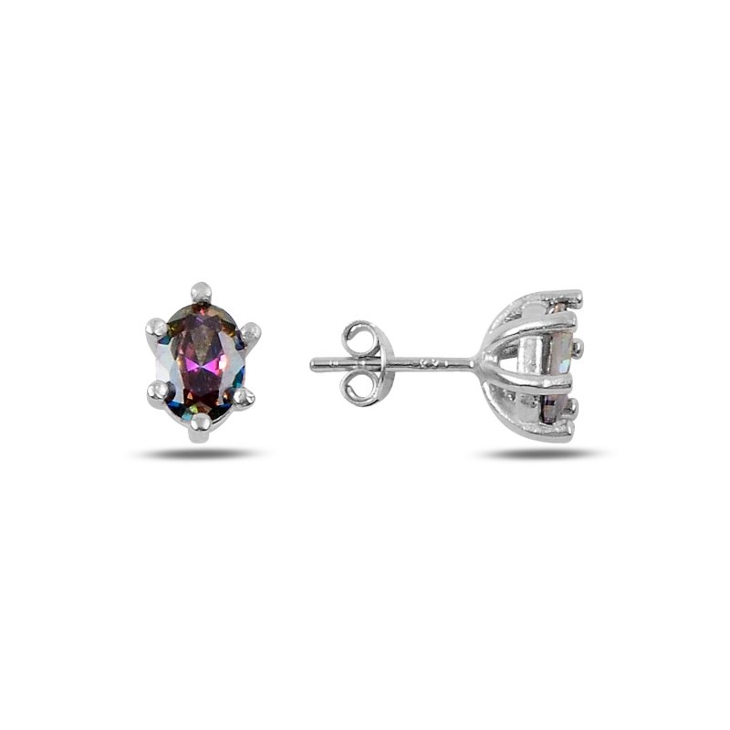 Tektaş Oval Mistik Topaz Zirkon Taşlı Küpe - E90344