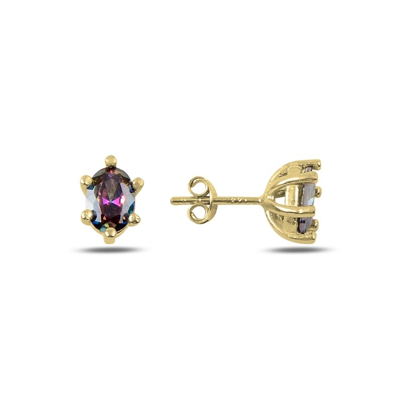 Solitaire Oval Mystic Topaz CZ Stud Earrings - E90344