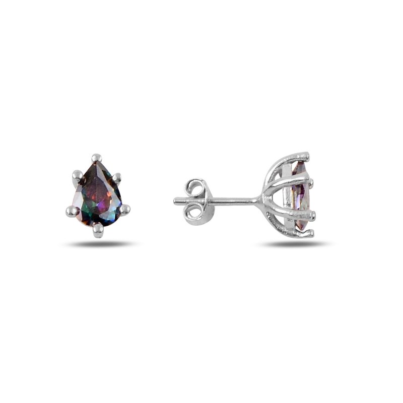 Solitaire Teardrop Mystic Topaz CZ Stud Earrings - E90345
