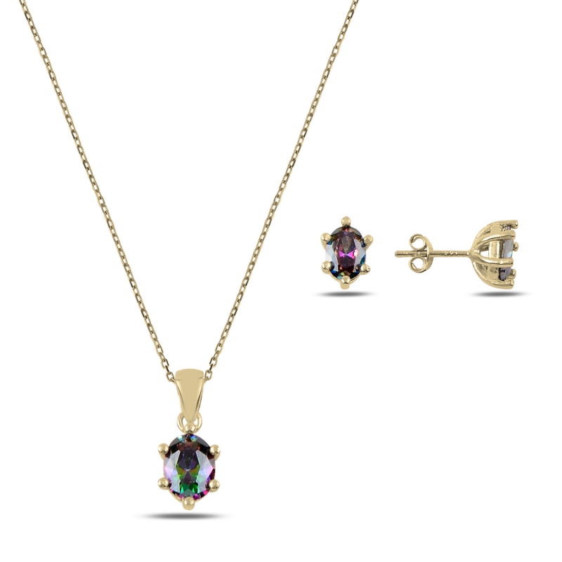 Oval Mystic Topaz CZ Solitaire Set - S90351