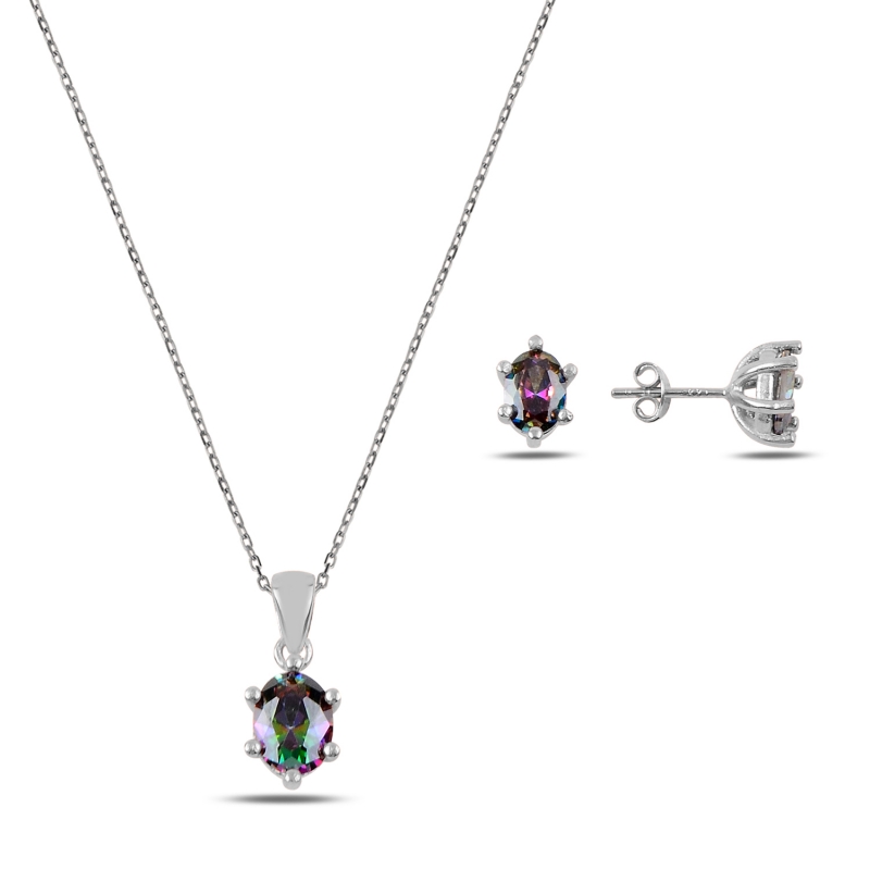 Oval Mystic Topaz CZ Solitaire Set - S90351