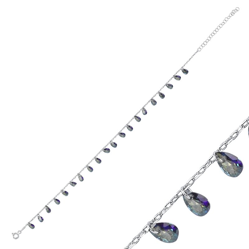 Dangle Drop Mystic Topaz CZ Anklet - ANK90361