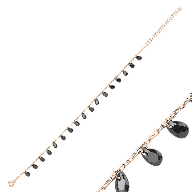 Teardrop Black CZ Dangle Bracelet - B90370