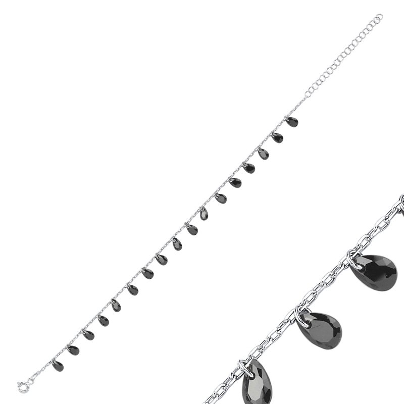 Teardrop Black CZ Dangle Bracelet - B90370