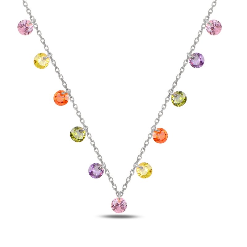 Round CZ Dangle Charm Necklace - N90374