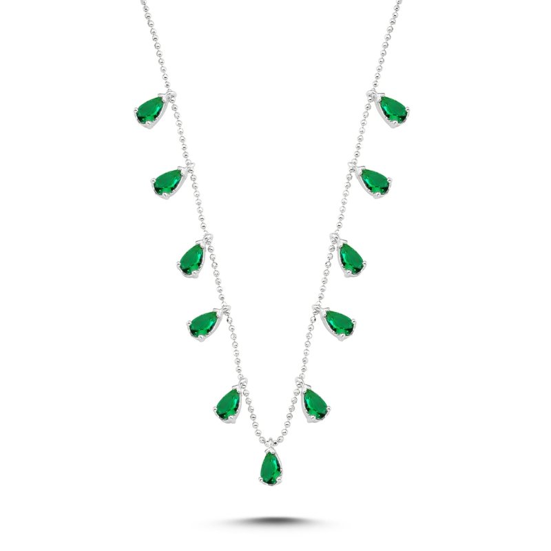 Teardrop Emerald CZ Dangle Charm Necklace - N90412