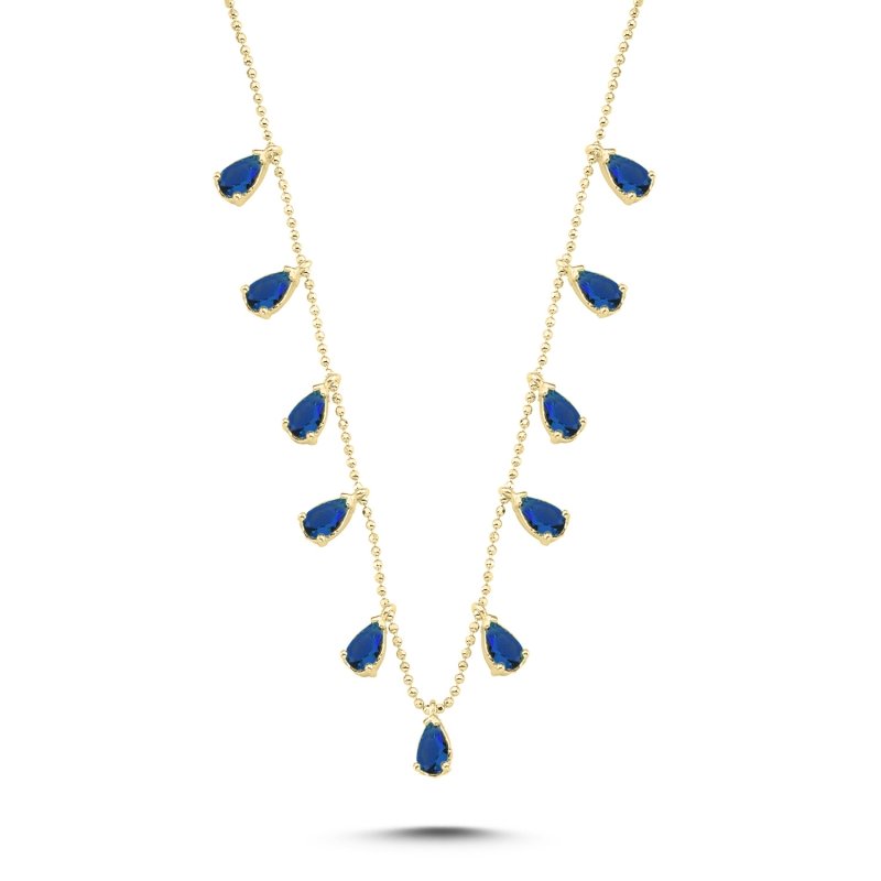 Teardrop Sapphire CZ Dangle Charm Necklace - N90413