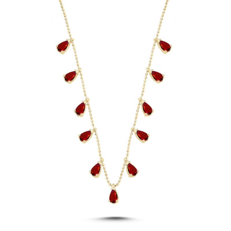 Teardrop Garnet CZ Dangle Charm Necklace - N90415