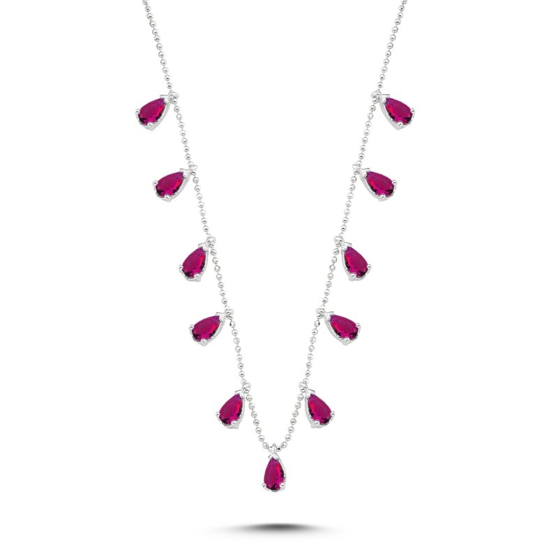 Teardrop Ruby CZ Dangle Charm Necklace - N90416