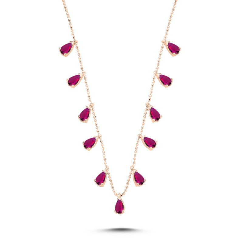Teardrop Ruby CZ Dangle Charm Necklace - N90416