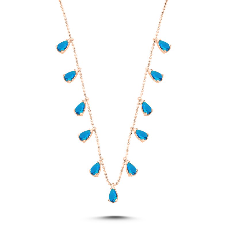Teardrop Aquamarine CZ Dangle Charm Necklace - N90417