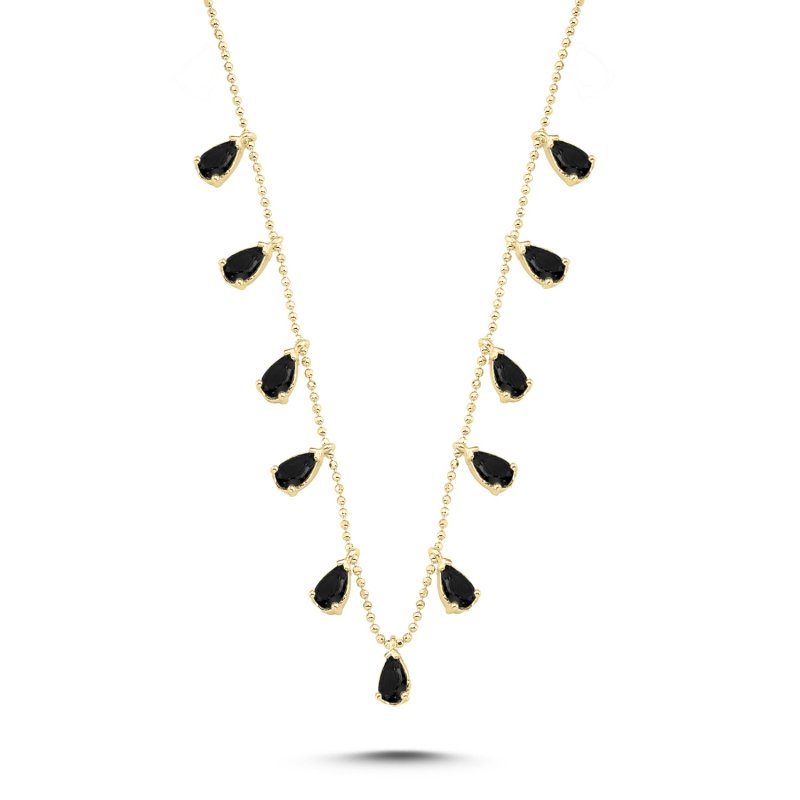 Teardrop Black CZ Dangle Charm Necklace - N90418