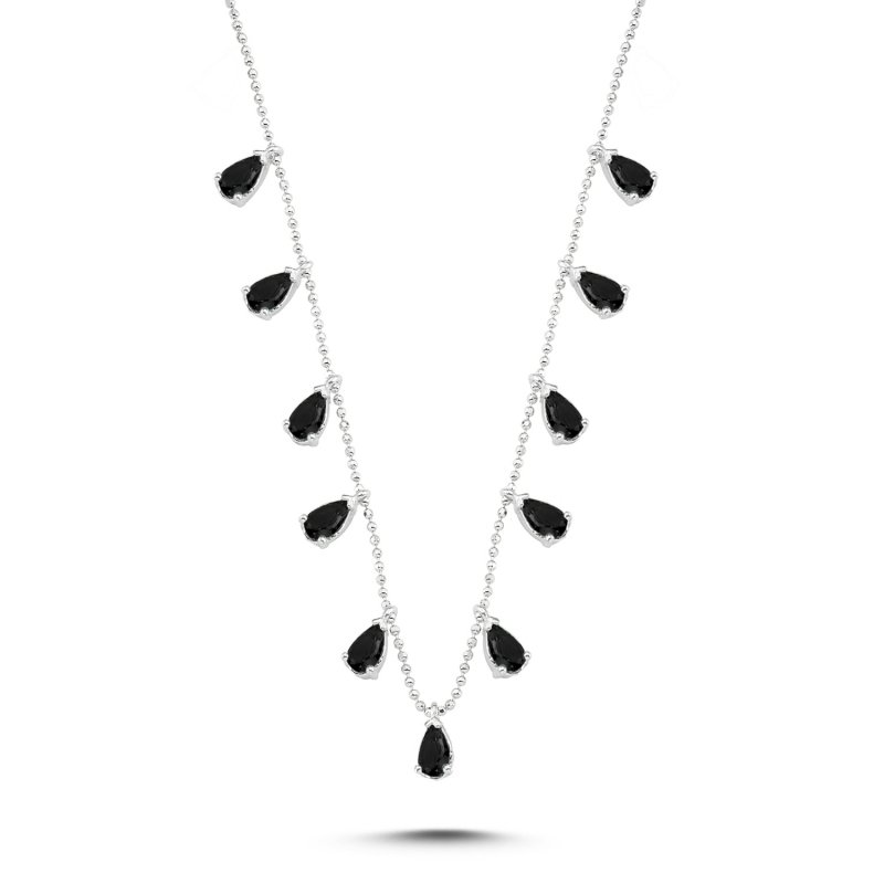 Teardrop Black CZ Dangle Charm Necklace - N90418