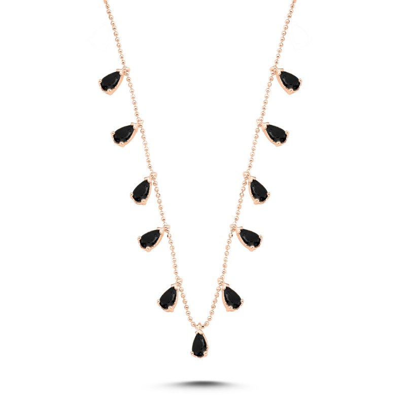 Teardrop Black CZ Dangle Charm Necklace - N90418
