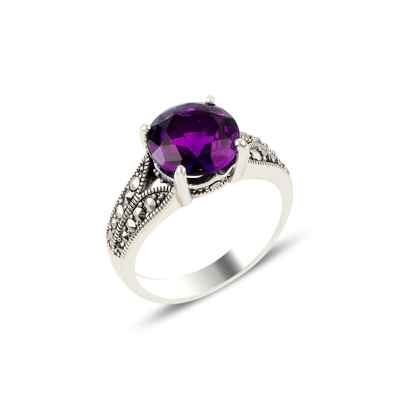 Marcasite & Amethyst CZ Solitaire Ring - R90551