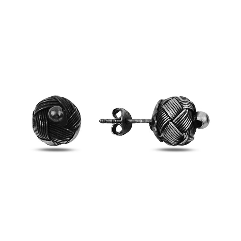 Oxidised Kazaz Hand Knitted Ball Stud Earrings - E90577