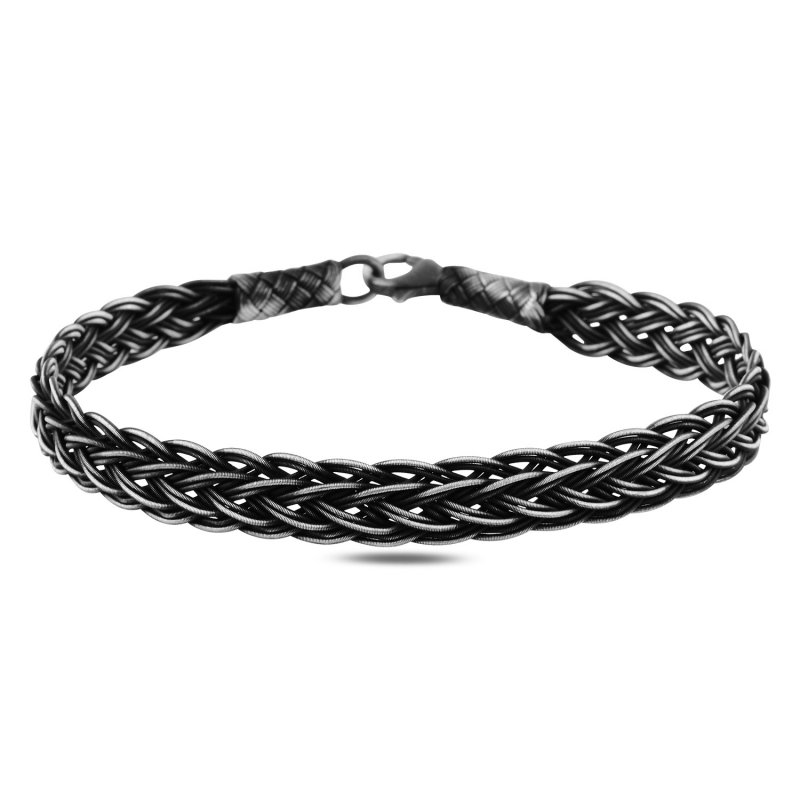 Oxidised Kazaz Hand Knitted Bracelet - B90578
