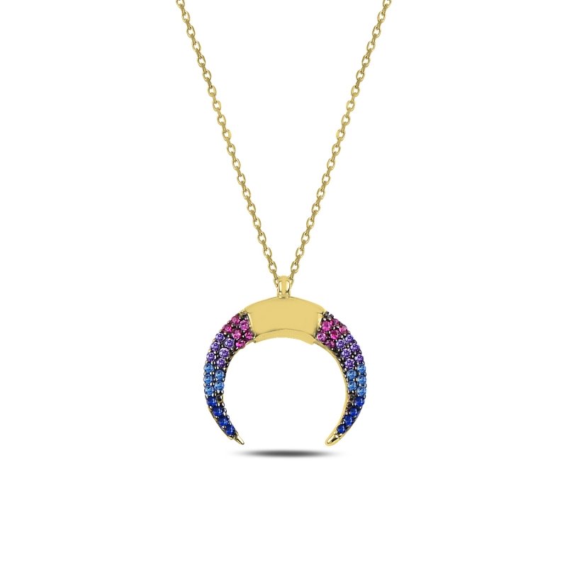 Double Horn Mix CZ Necklace - N90718