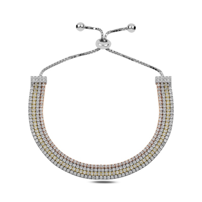 CZ 4 Lines Tennis Adjustable Sliding Bracelet - B91033
