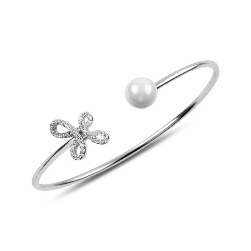 Pearl & CZ Butterfly Bangle - BN91214